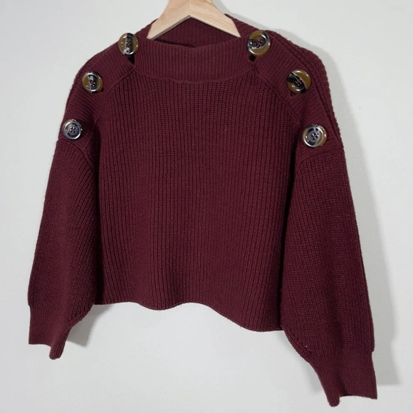 TOPSHOP  | BUTTON SLASH KNIT SWEATER IN BURGUNDY - Picture 3 of 10